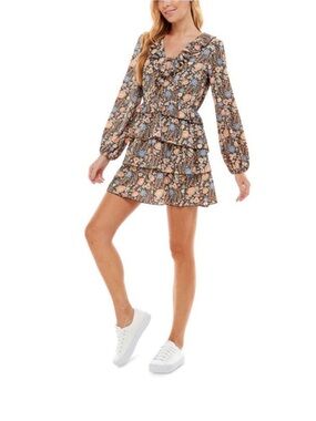 City Studio Green Floral Tiered Ruffle Mini Dresd